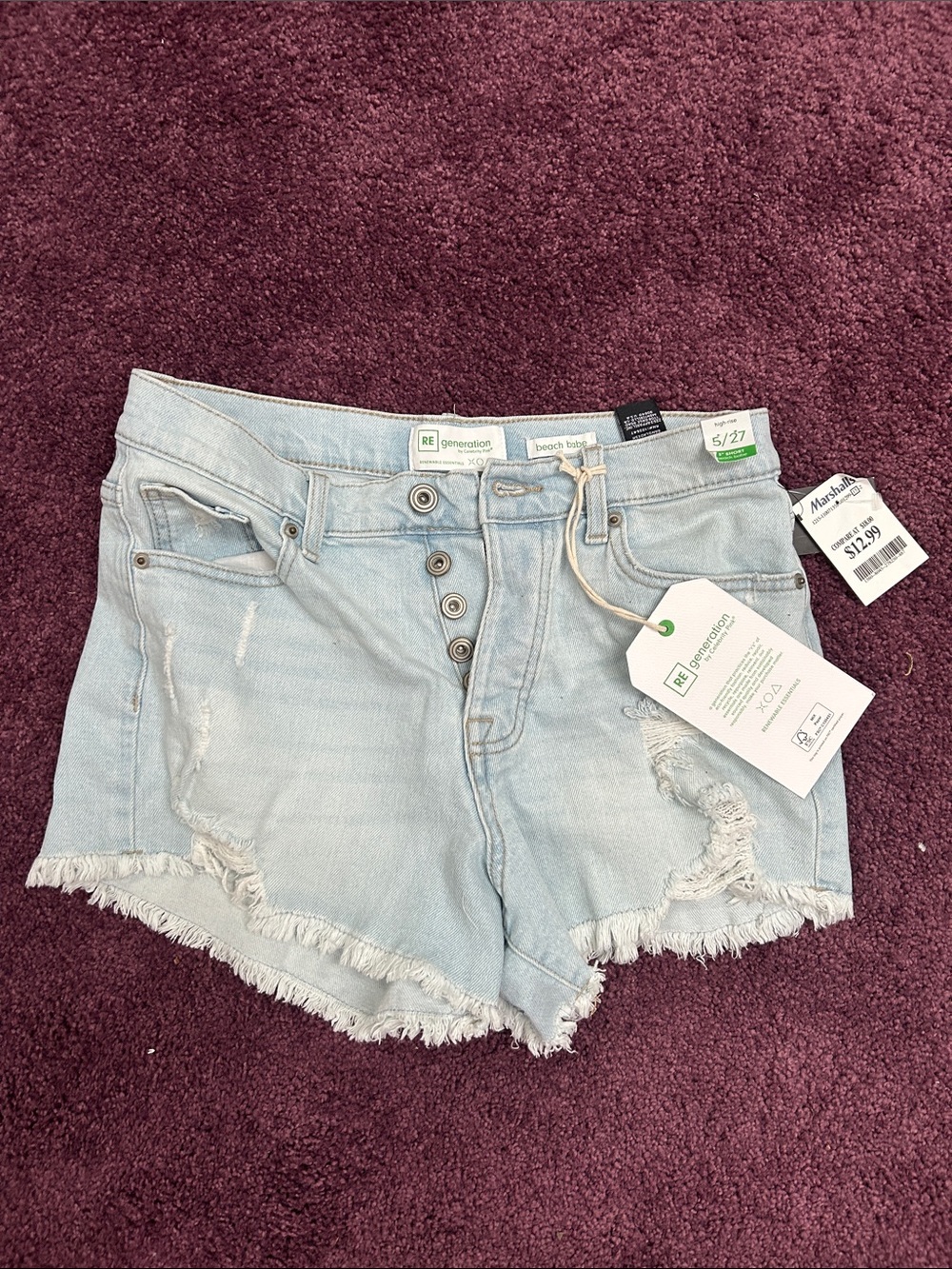 Marshalls Light Blue High-Rise Distressed Denim Shorts